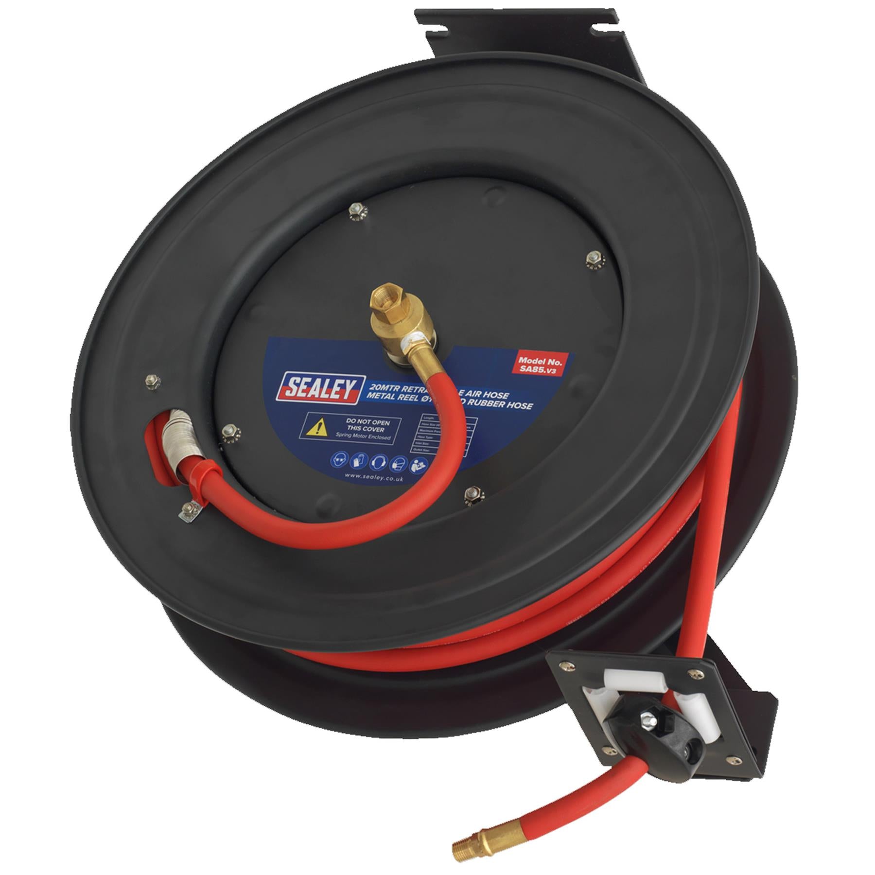 Sealey Retractable Air Hose Steel Reel 20m 10mm ID Rubber Hose