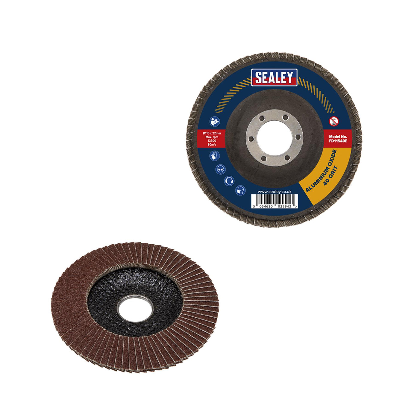 Sealey Flap Disc Aluminium Oxide Ø115mm Ø22mm Bore 40Grit