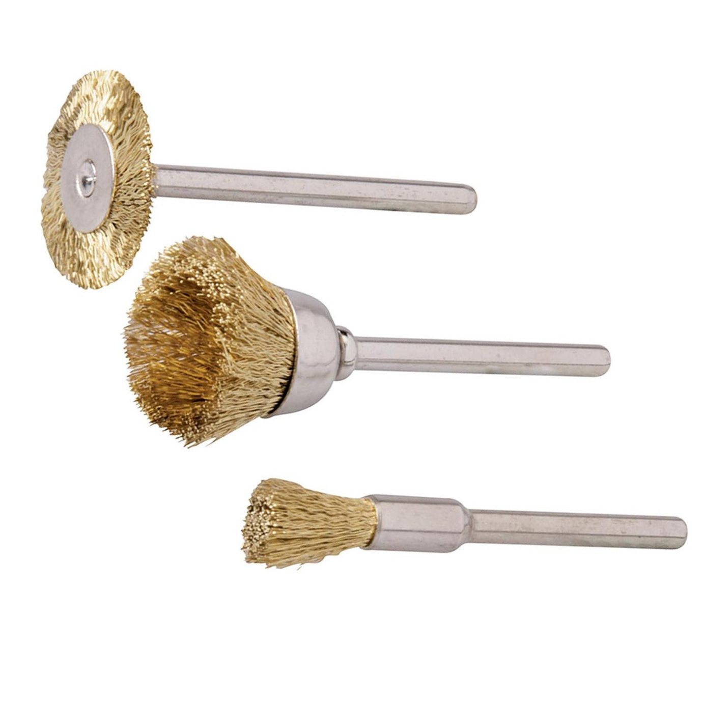3Pc Rotary Tool Brass Wire Brush Set - 5, 15, 20mm Dia Soft Brass Wire Cleaning