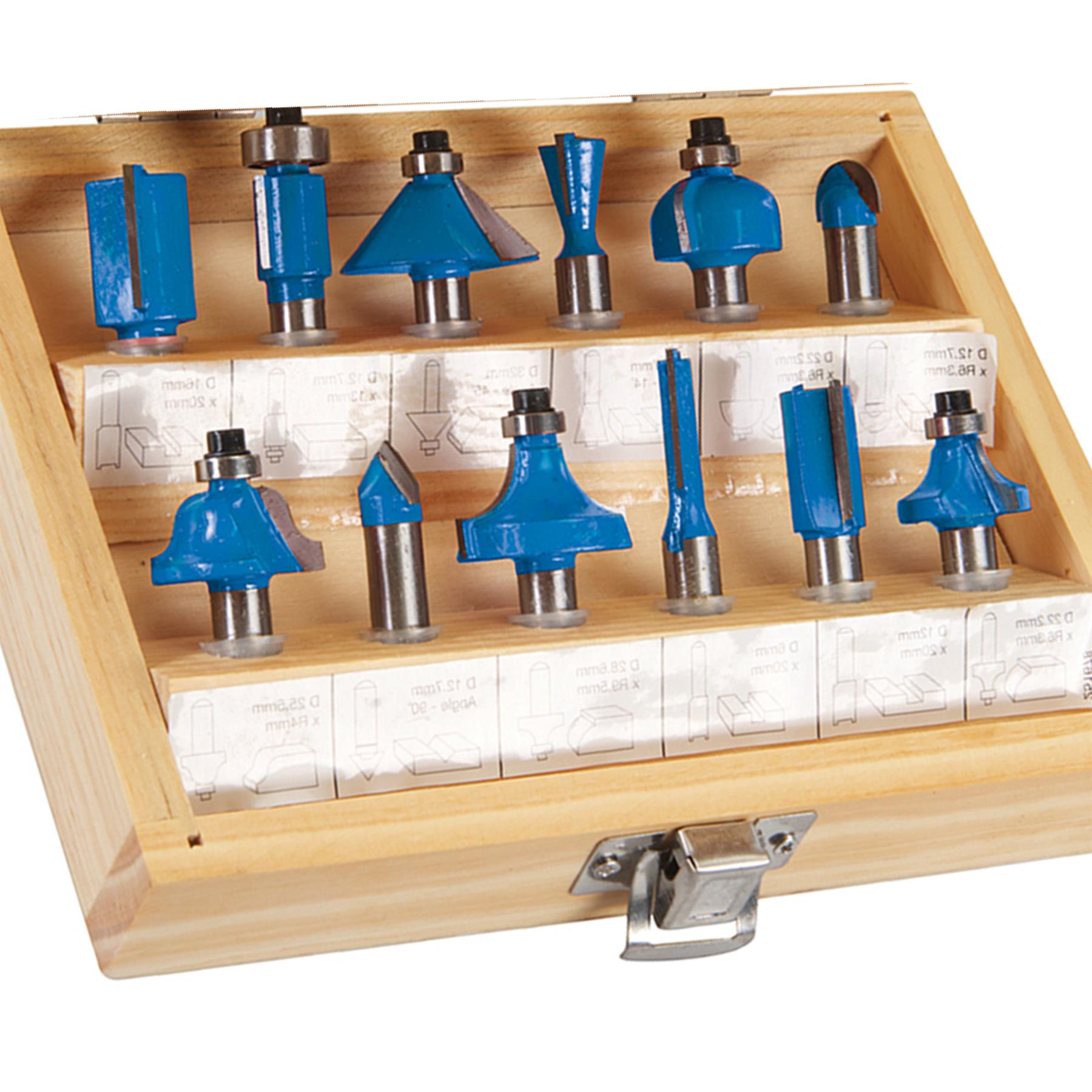 12Pce TCT Router Bit Set 8mm Striaght Grooving Dovetail Chamfer Flush Rounding