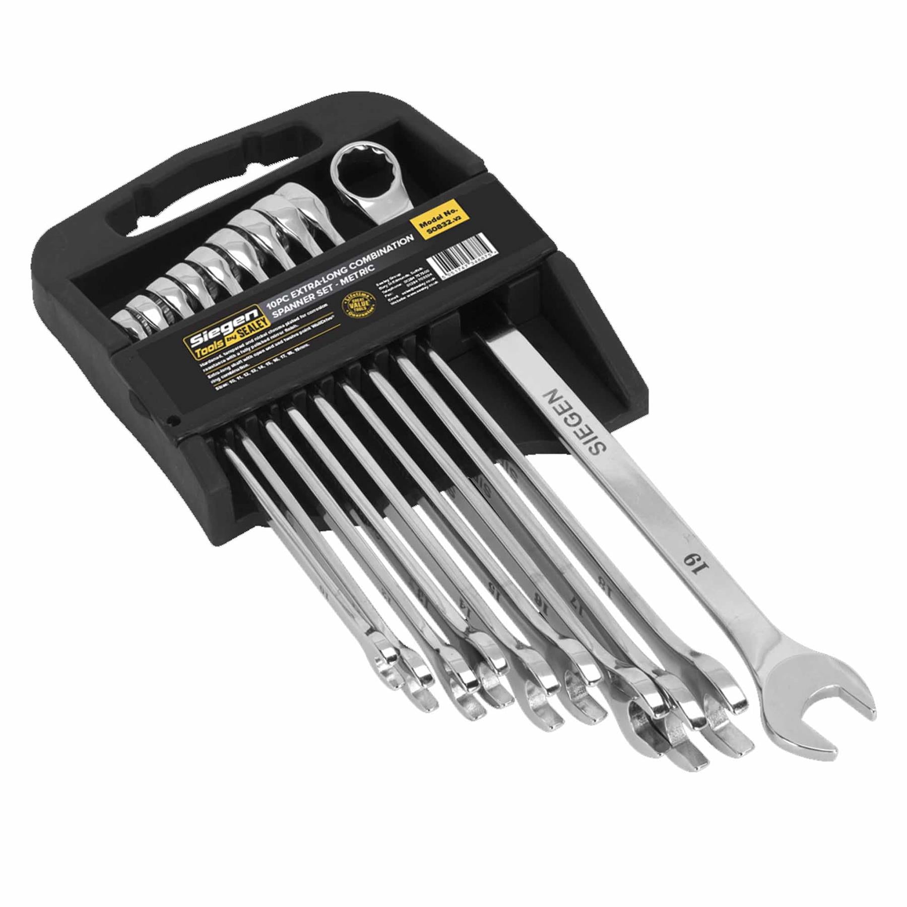 Sealey Combination Spanner Set 10pc Extra-Long Metric