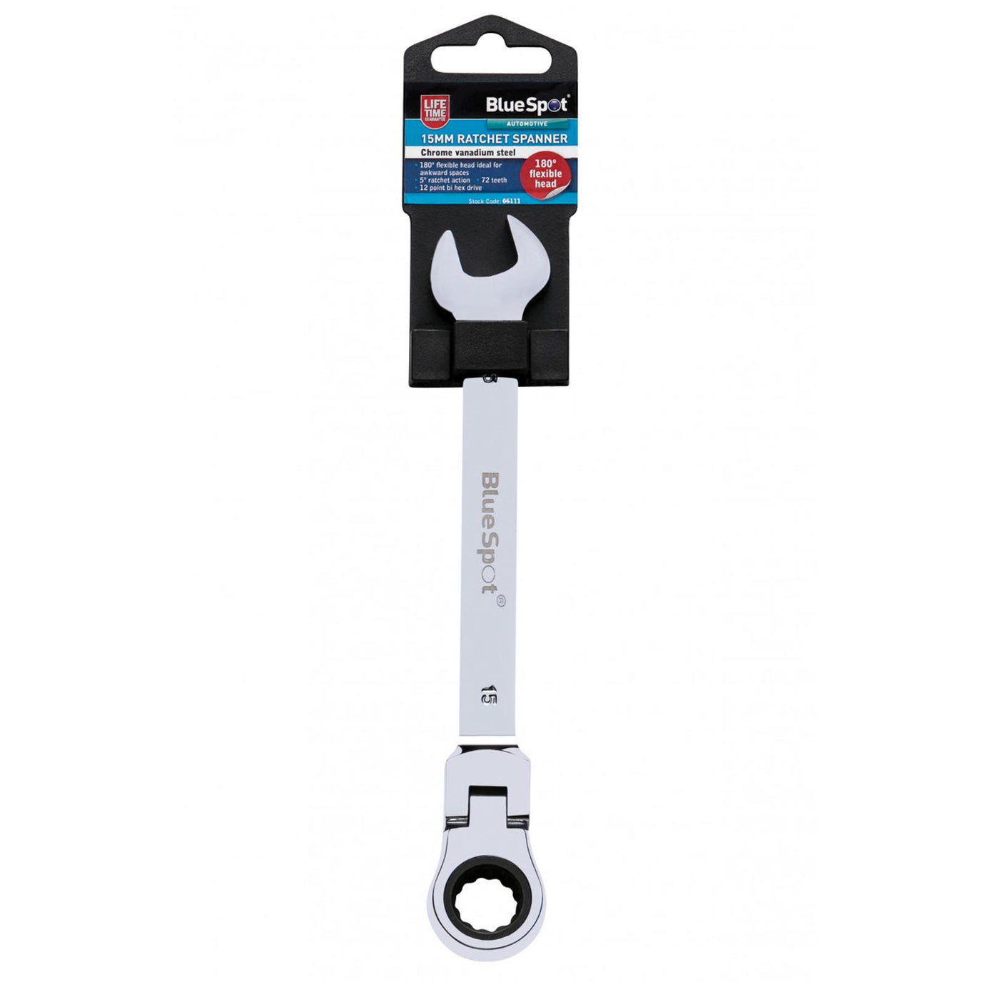 BlueSpot Ratchet Spanner Combination Flexible Head Wrench Metric 15mm