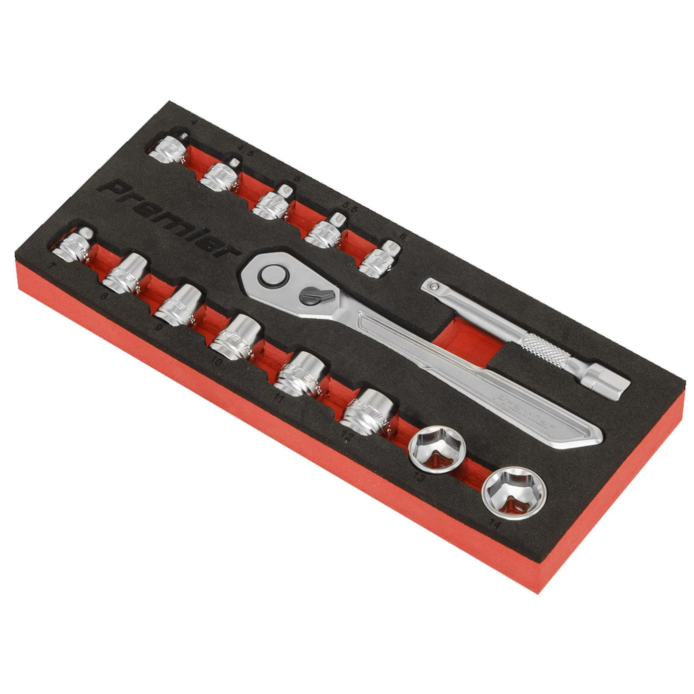 Sealey Low Profile Socket Set 15pc 1/4"Sq Drive Metric - Platinum
