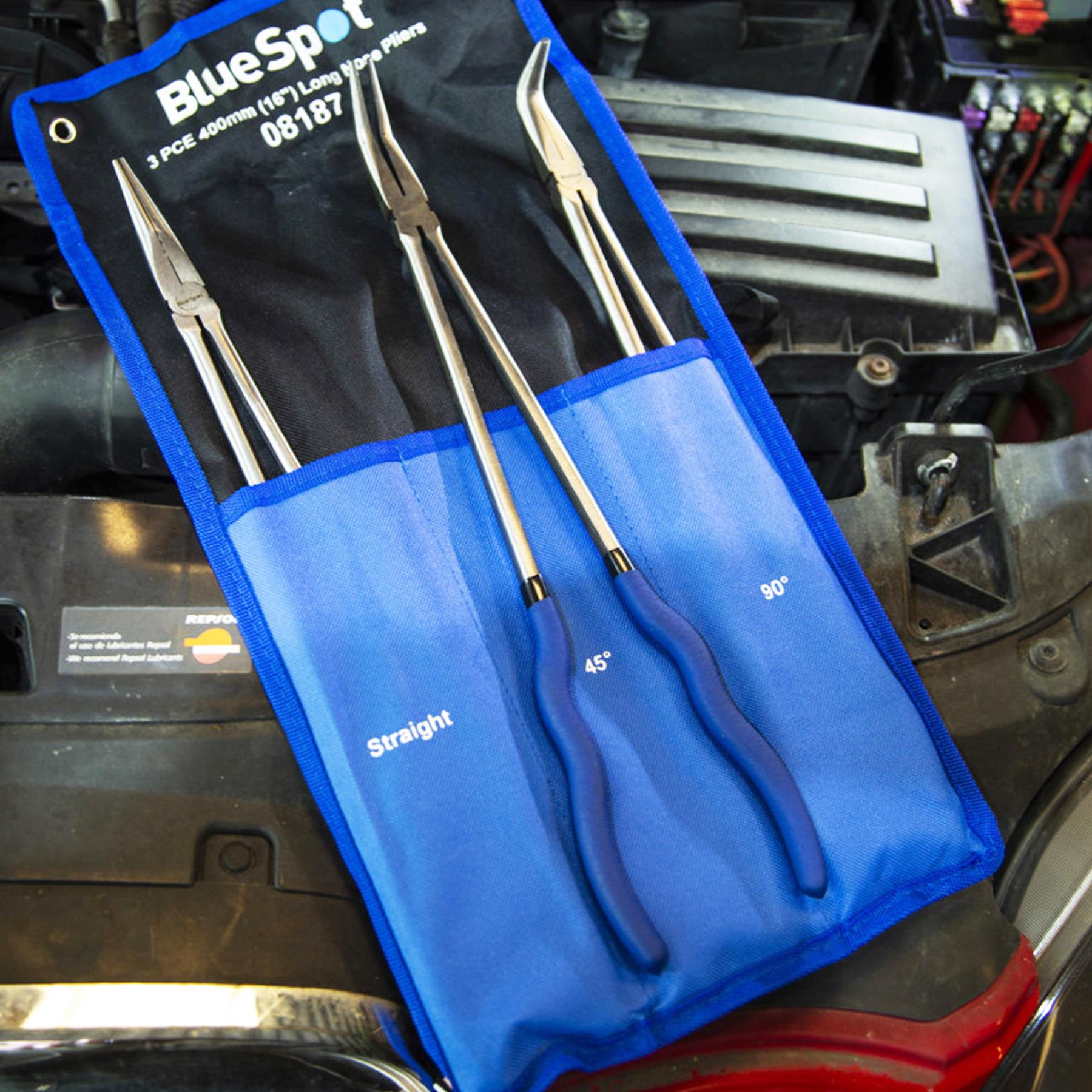 BlueSpot 3pc 16" Extra Long Nose Pliers Set 400mm Straight Bent Angled