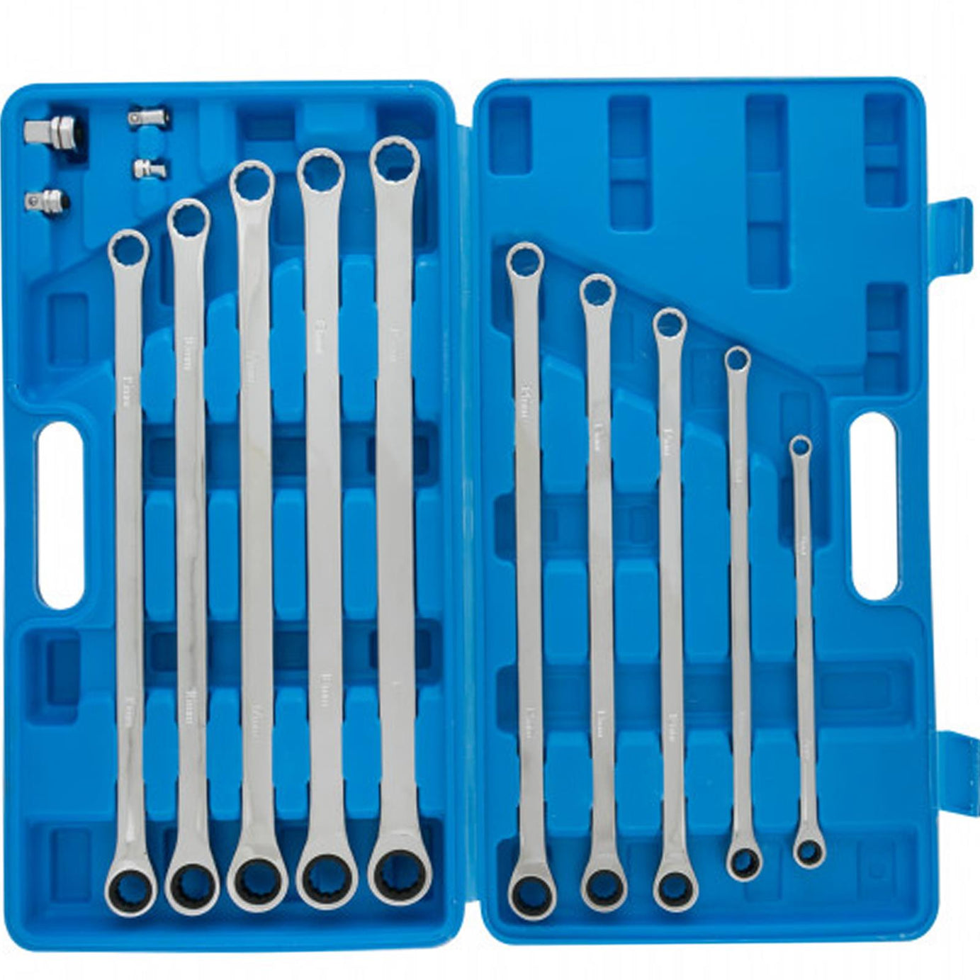 BlueSpot 10Pcs Extra Long Ratchet Spanner and Adaptor Set Double End Ring