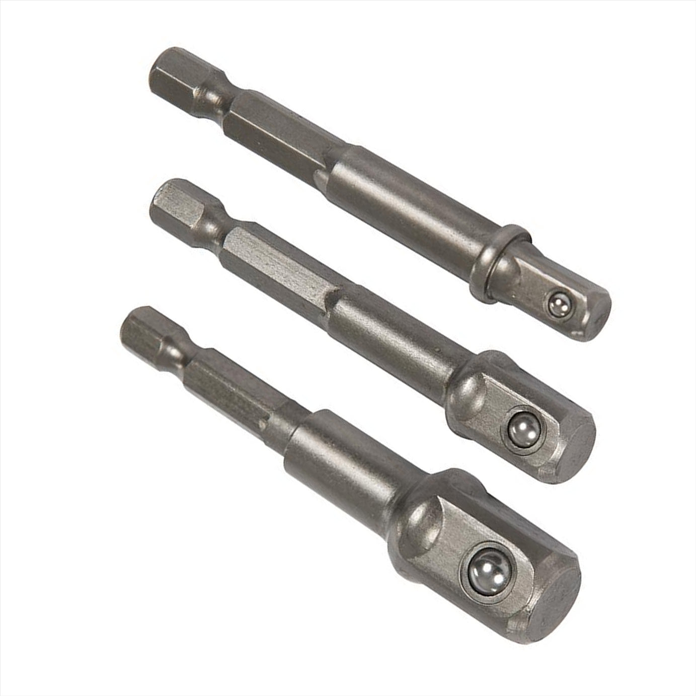 CRV Steel Socket Driver Set 3pcs 1/2" 1/4" 3/8" 1/4" Hex Shank Drill & Drill Drivers Converter