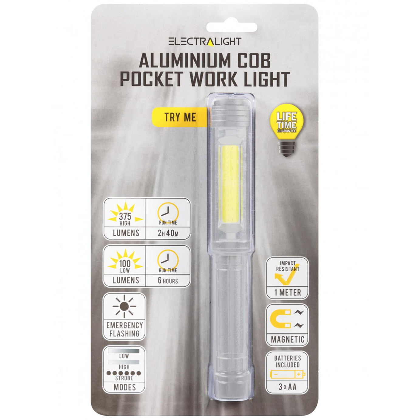 BlueSpot Electralight Aluminium COB Pocket Work Light (375/150 Lumens) Pocket Clip Magnet