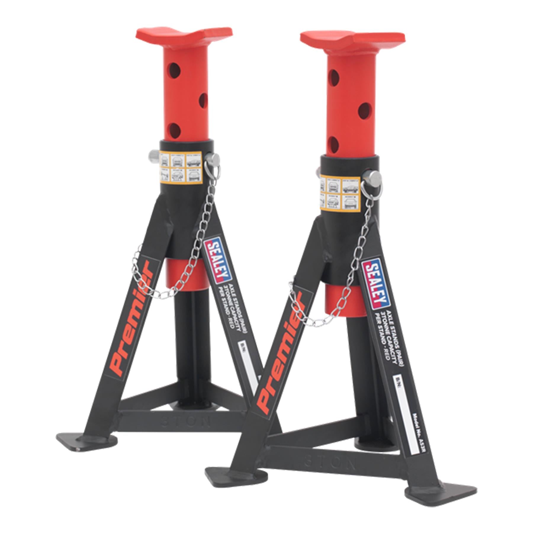 Sealey Axle Stands (Pair) 3tonne Capacity per Stand - Red