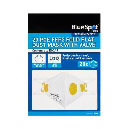 Blue Spot 20 PCE FFP2 Fold Flat Dust Mask With Valve