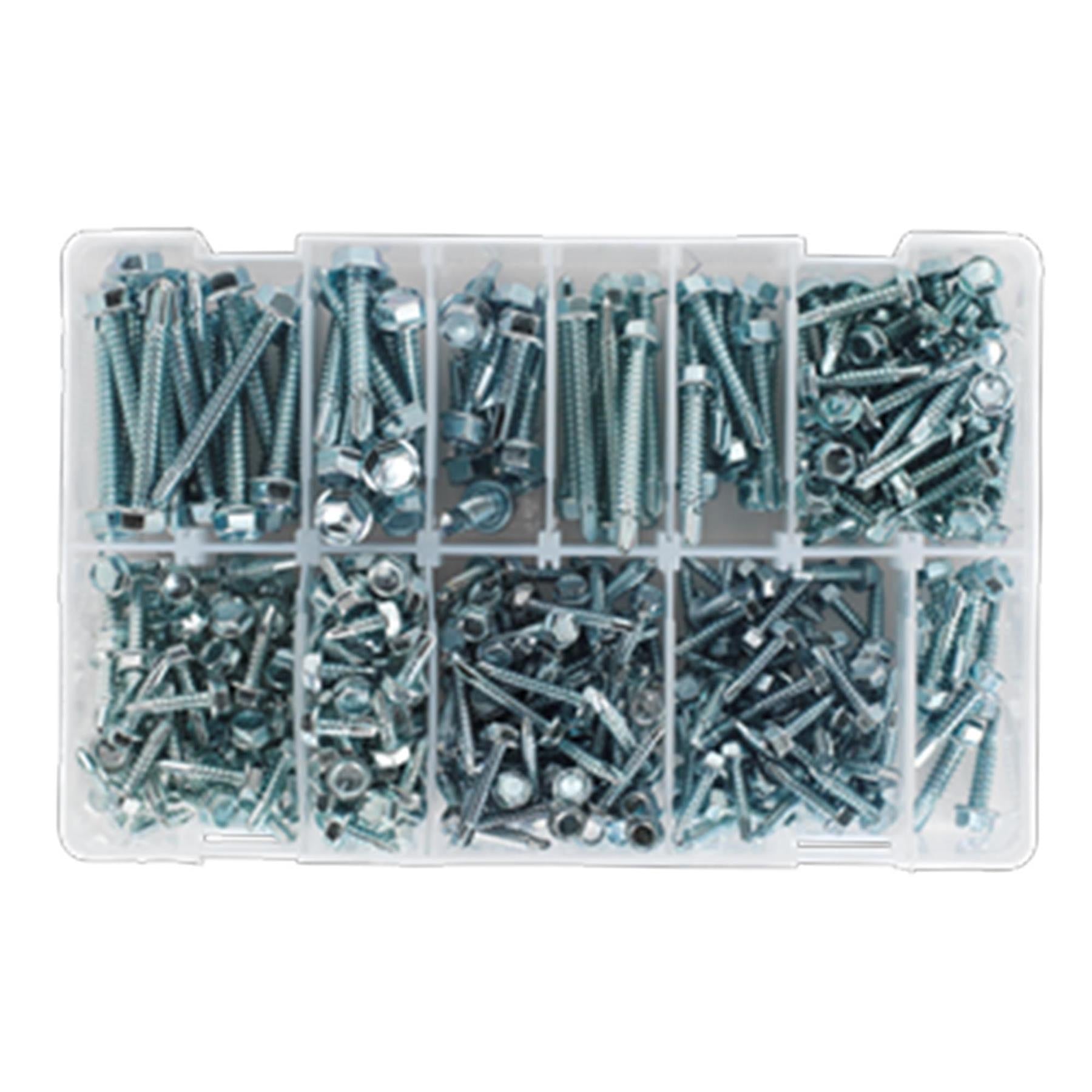 Sealey Self Drilling Screw Assortment 410pc Hex Head ZincSealey 410pcs Zinc Plated Steel Self Drilling Screw Assortment Set Hex Head