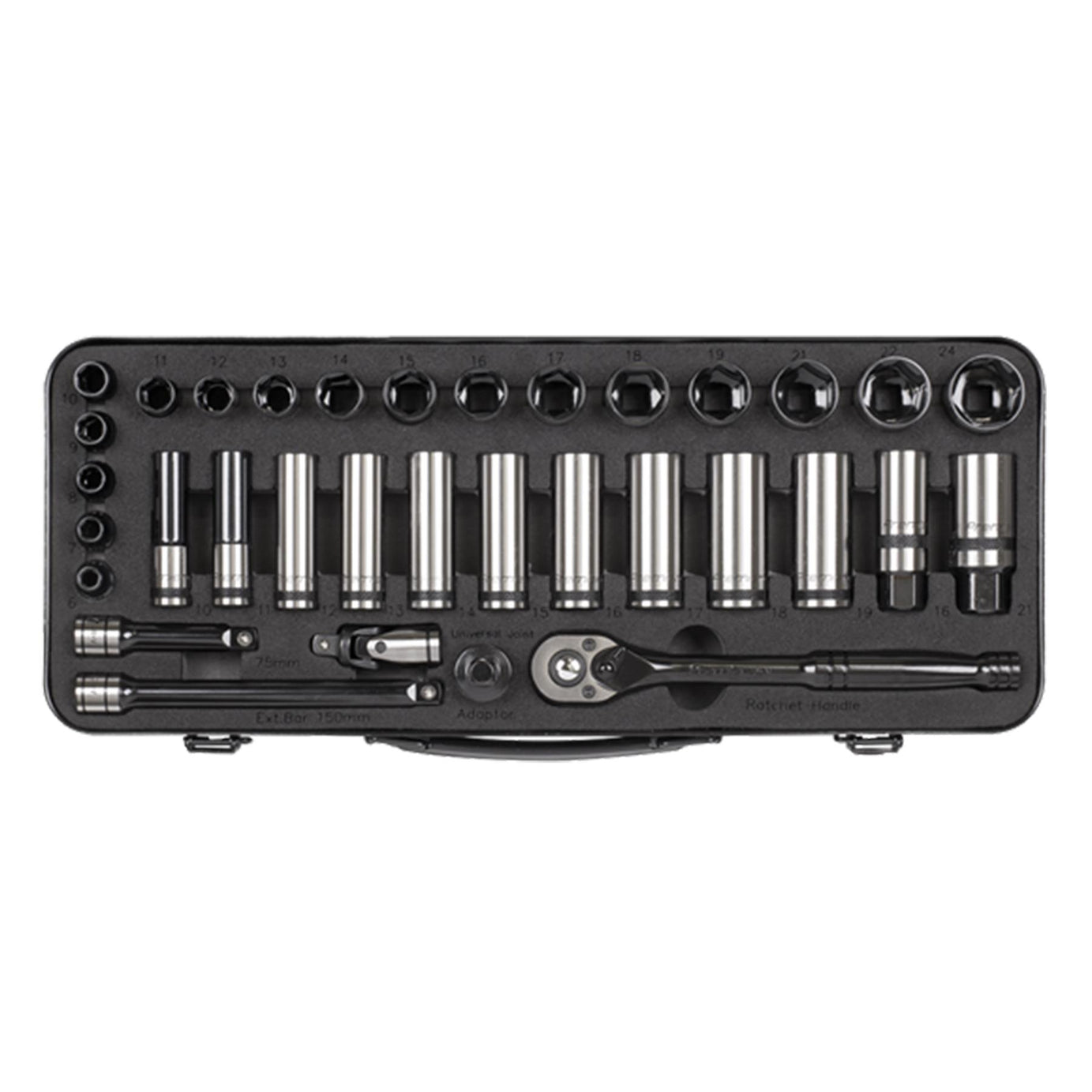 Sealey Socket Set 34pc 3/8"Sq Dr 6pt WallDrive Metric Black Series