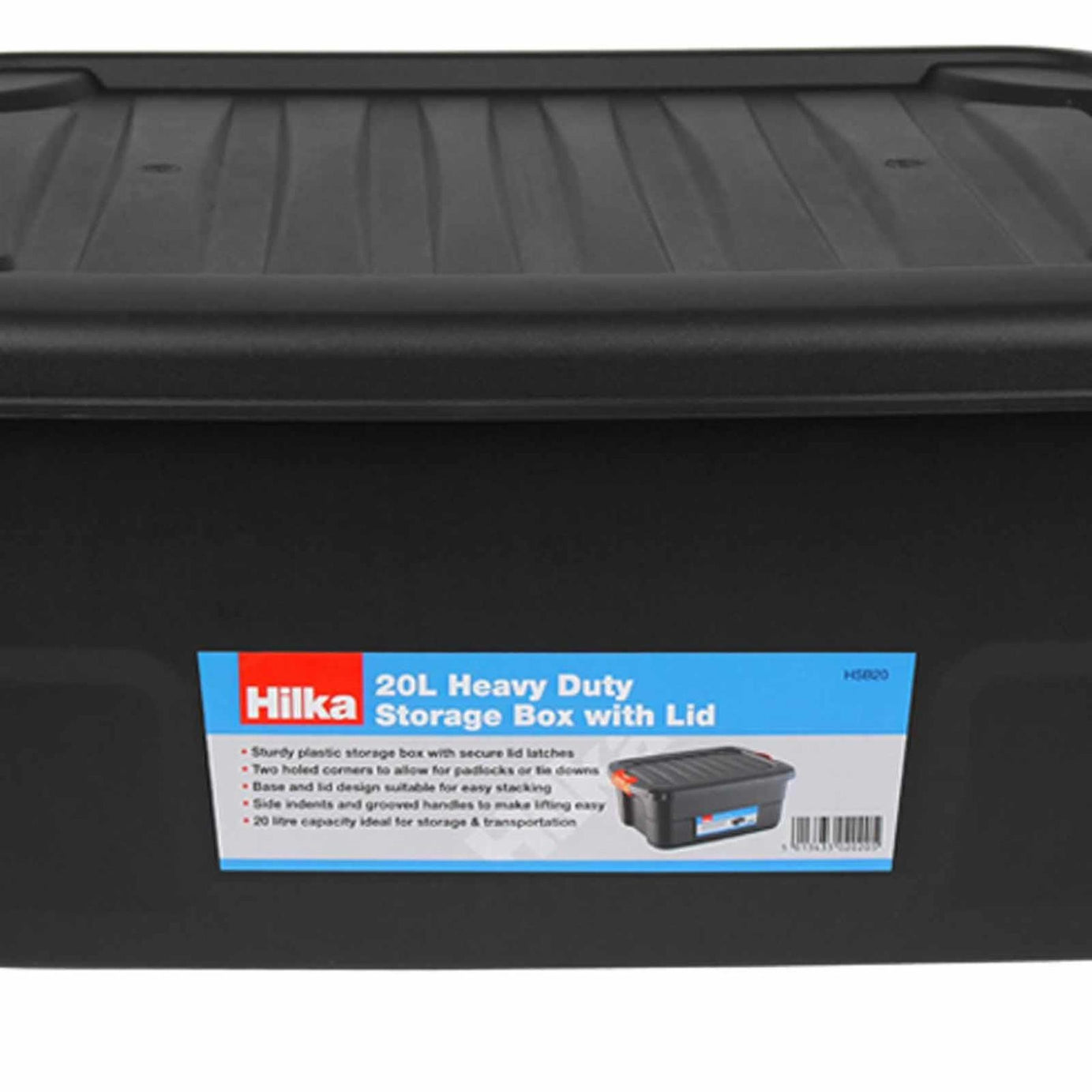 20L Heavy Duty Storage Box with Lid & Latches Plastic Holes for Padlock Tie Down