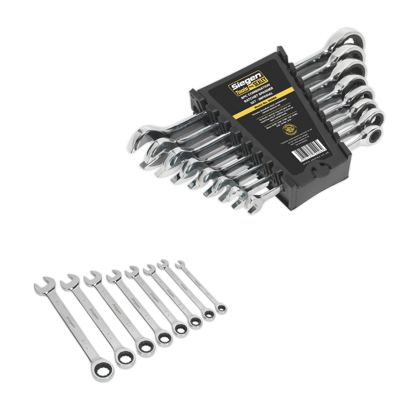 Sealey Combination Ratchet Spanner Set 8pc Imperial
