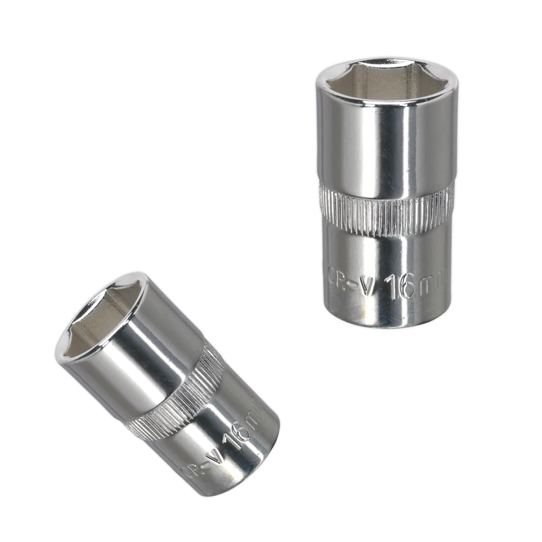 Sealey WallDrive Socket 16mm 1/2"Sq Drive Fully Polished