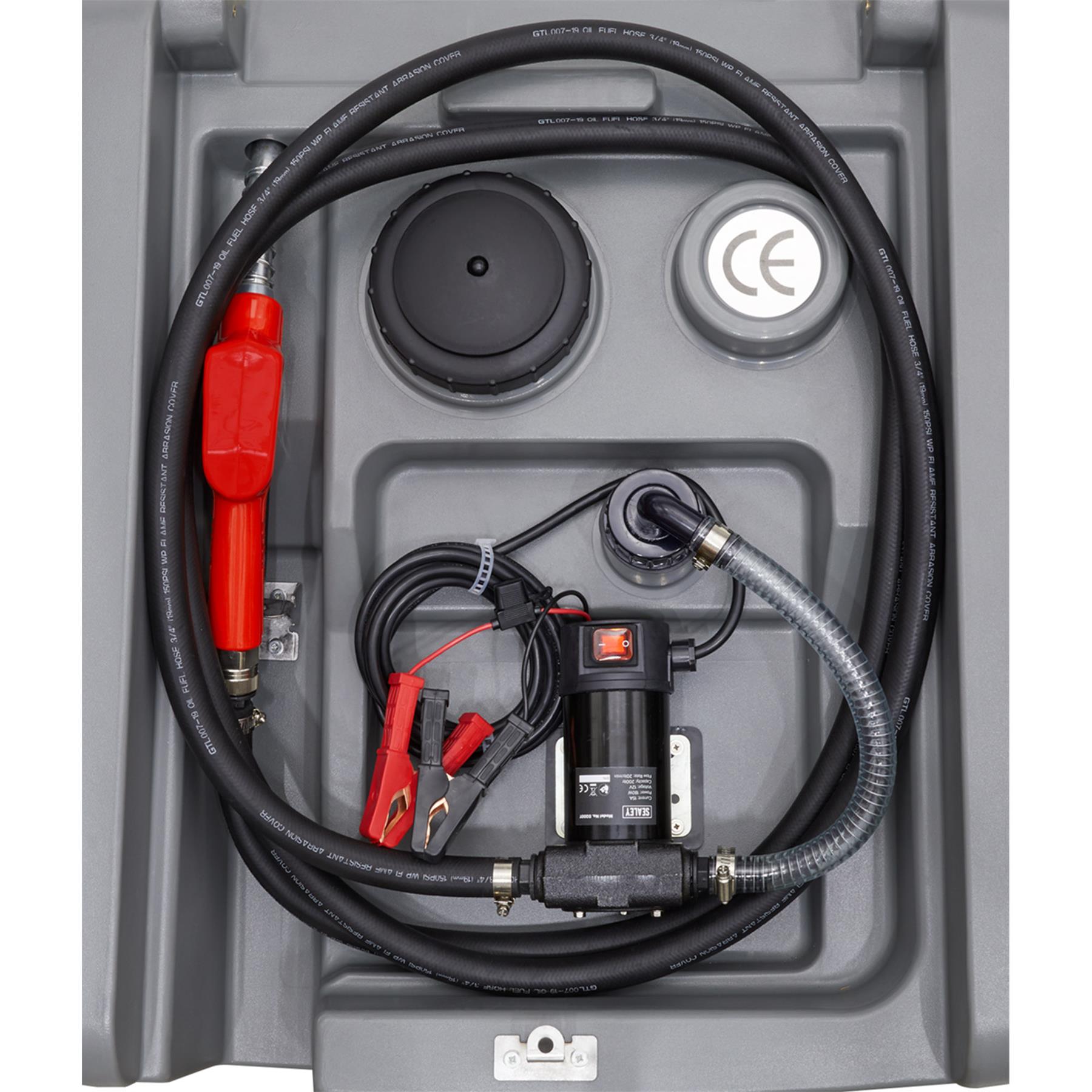 Sealey Portable Diesel Tank 200L 12V 4m Electric cable and clamps