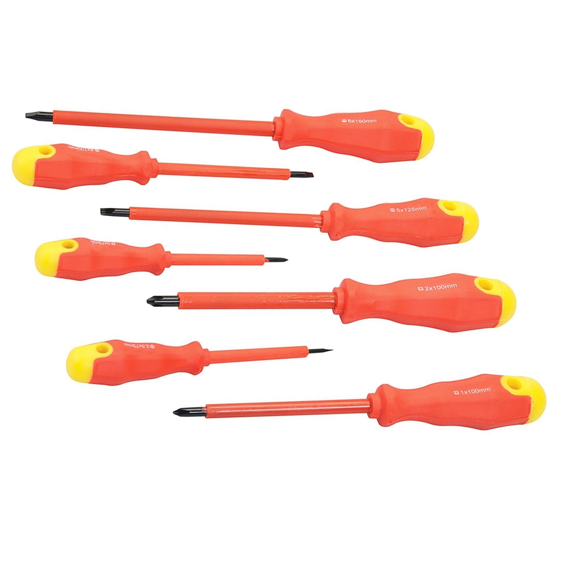 7Pce Insulated Soft-Grip Screwdriver Set Insulated Chrome Vanadium Shafts