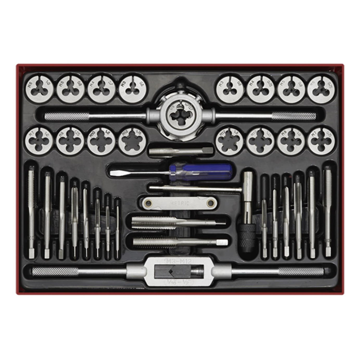 Sealey 40pc Tap and Die Set Split Dies Metric Thread Cutting Tool M3 - M12 Steel