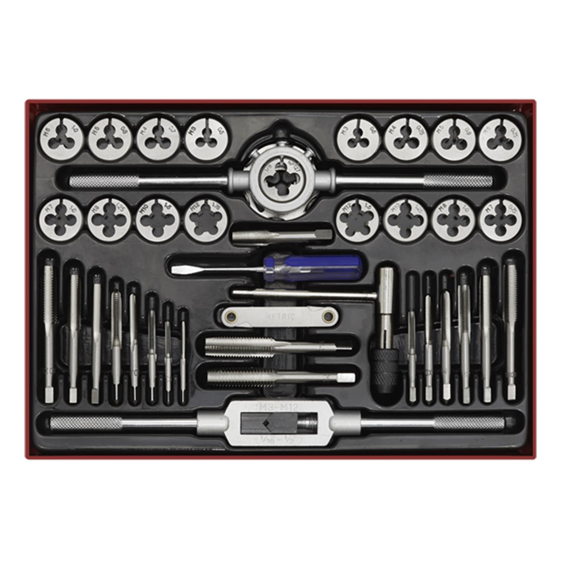 Sealey 40pc Tap and Die Set Split Dies Metric Thread Cutting Tool M3 - M12 Steel