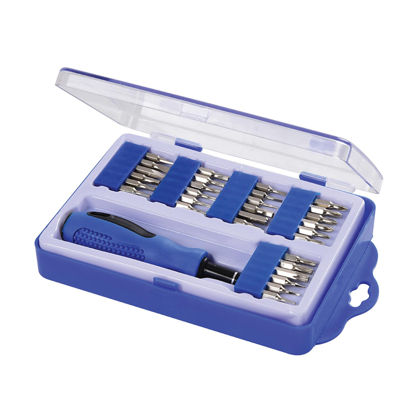 31Pce Precision Screwdriver Bit Set Soft-Grip Driver Handle & Plastic Carry Case