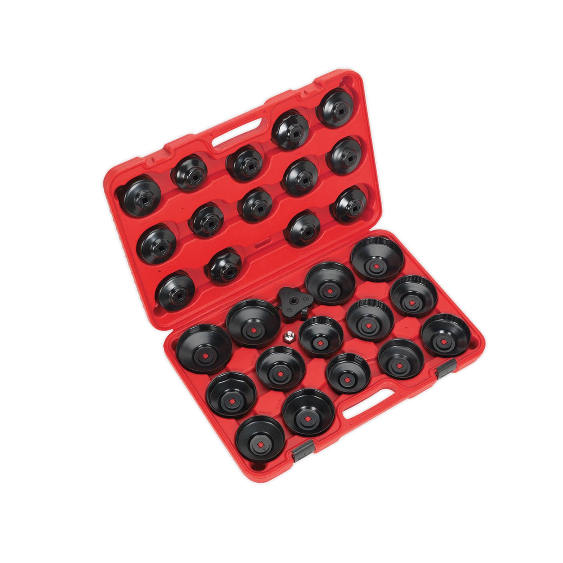 Sealey Oil Filter Cap Wrench Set 30pc Gauge Steel Storage Case