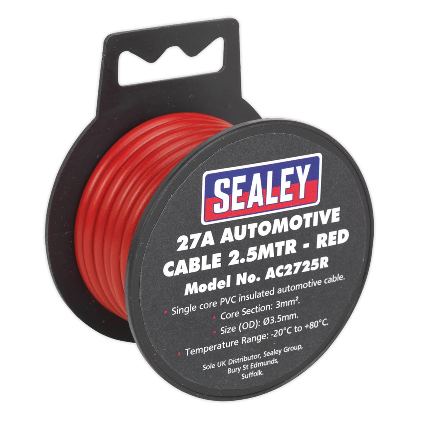 Sealey Automotive Thick Wall Electrical Auto Loom Car Cable 27A 2.5m Red