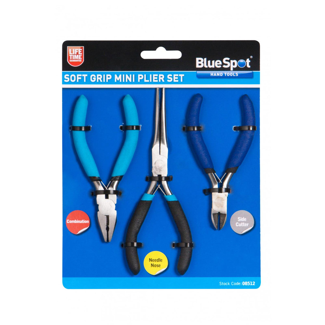 BlueSpot 3 Piece Soft Grip Mini Pliers Set Combination, Needle Nose & Side Cutter Plier