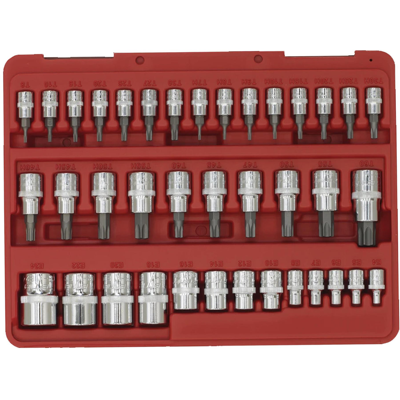 Sealey TRX-Star* & Security Socket Bit Set 38pc 1/4",3/8"&1/2"Sq Dr