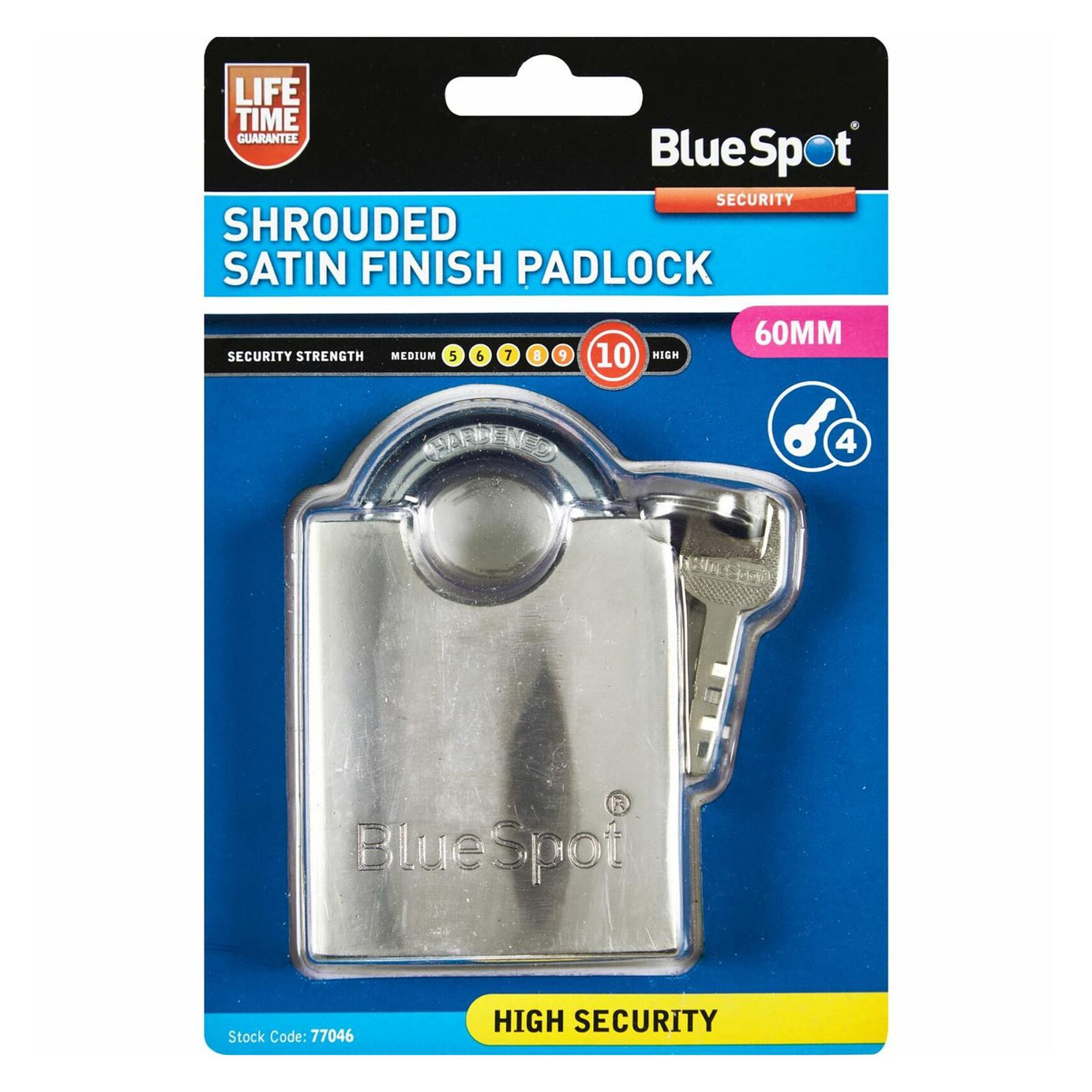 Bluespot 60MM High Security Shrouded Closed Shackle Padlock Steel Chain Lock 4 Keys