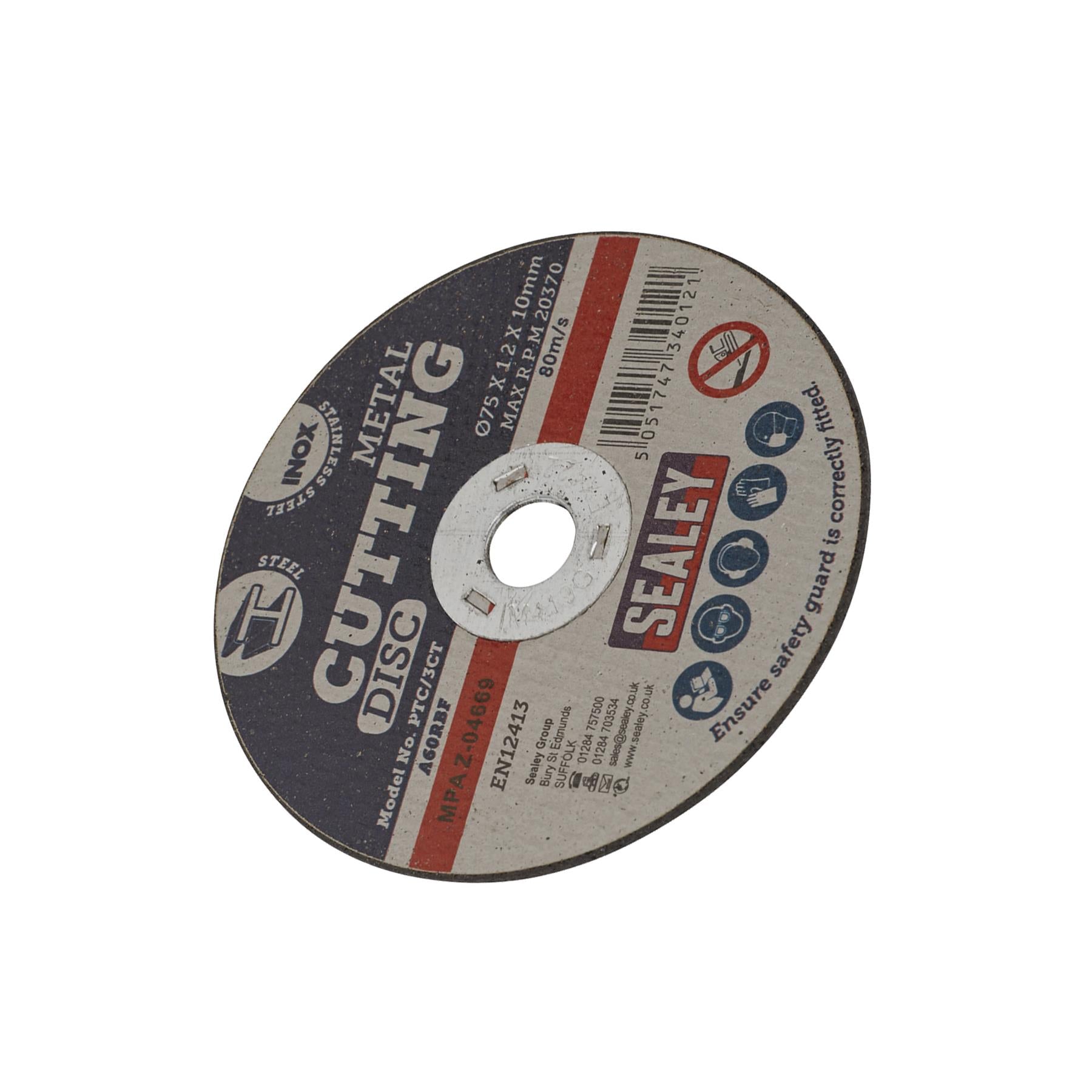 Sealey Cutting Disc Ø75 x 1.2mm 10mm Bore For Stainless Steel