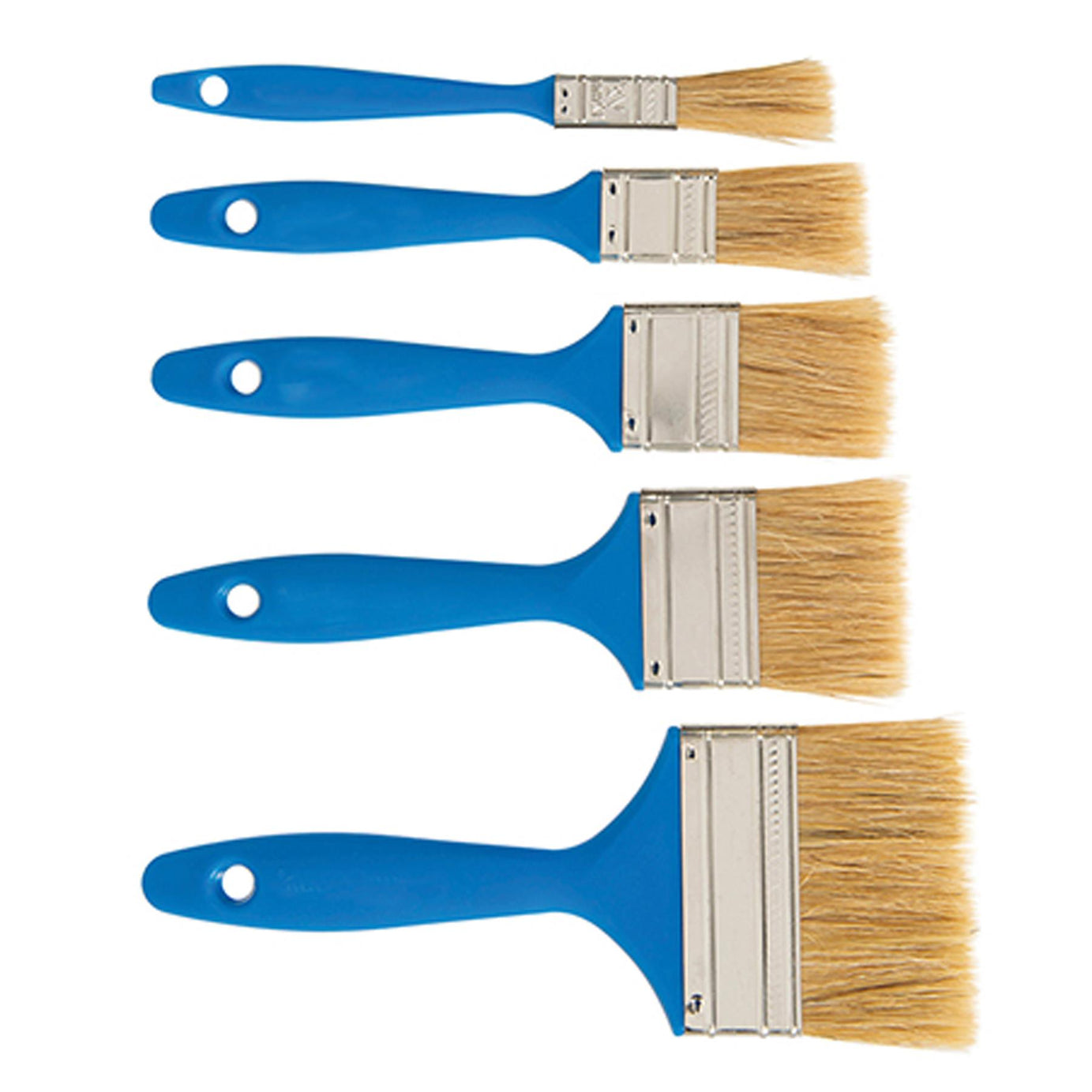 Disposable Paint Brush Set 5Pc Utility Brushes W/ Pure Bristles & Wooden Handle