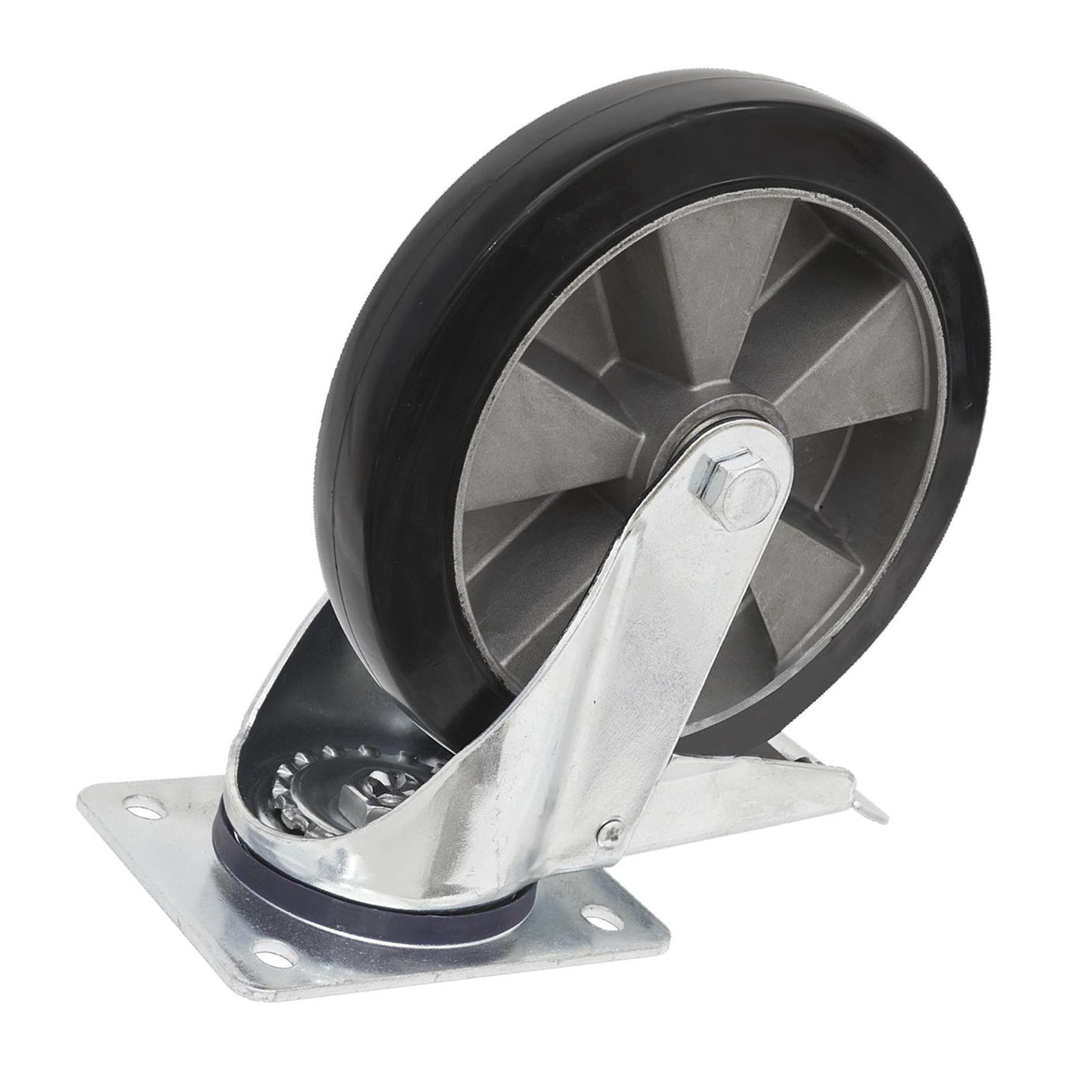 Sealey Heavy-Duty Rubber Castor Wheel Swivel with Total Lock 200mm