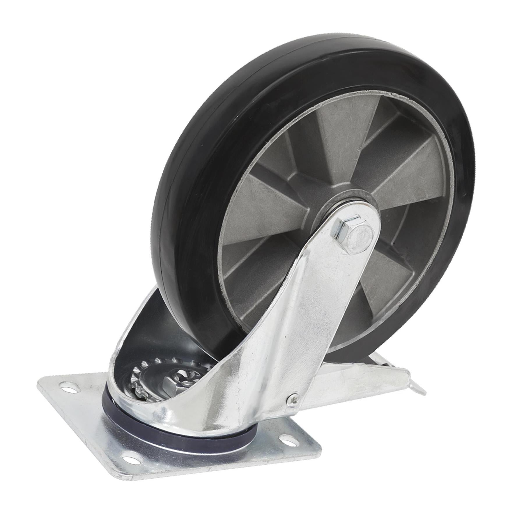 Sealey Heavy-Duty Rubber Castor Wheel Swivel with Total Lock 200mm
