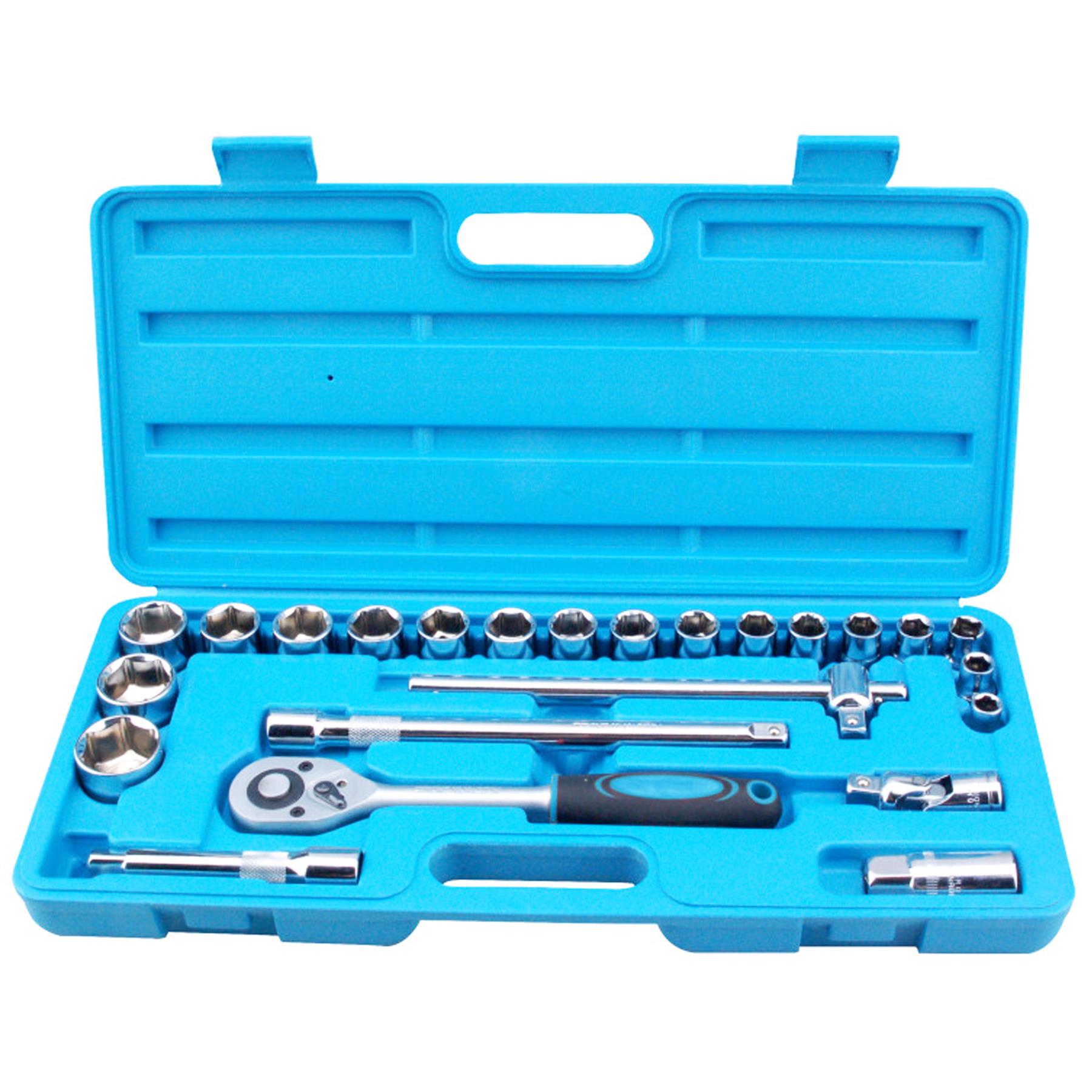 Bluespot 24 Pc Metric Socket Set Ratchet Extention Bar 1/2" Drive 10mm to 32mm