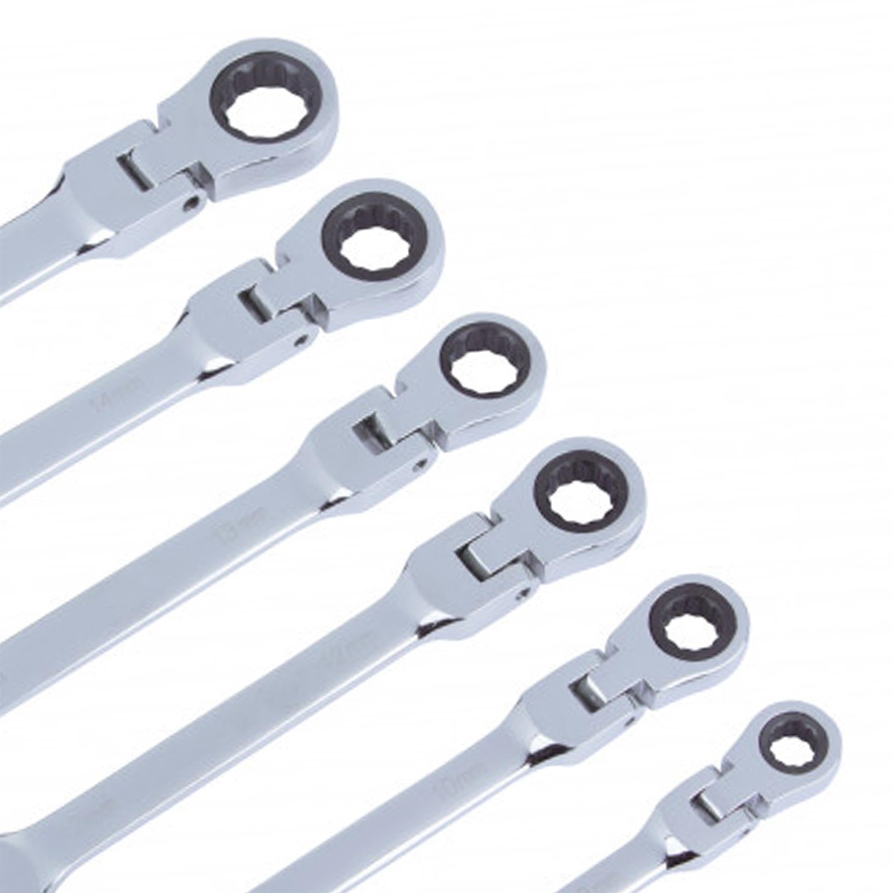 6 Piece Flexible Ratchet Spanner Set. Ratcheting Spanners with Flex Head