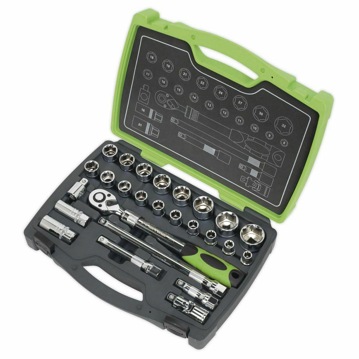 Sealey Socket Set 26pc 1/2"Sq Drive 6pt WallDrive Metric