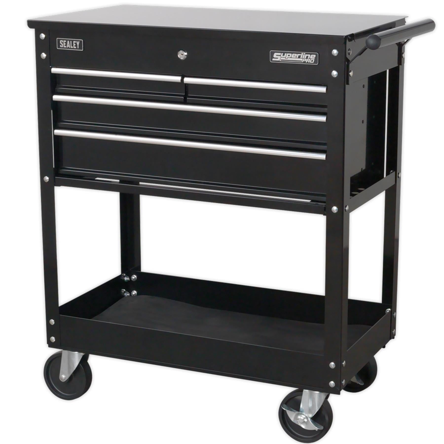 Sealey Mobile Tool/Parts Trolley 4 Drawer + Lockable Top - Black
