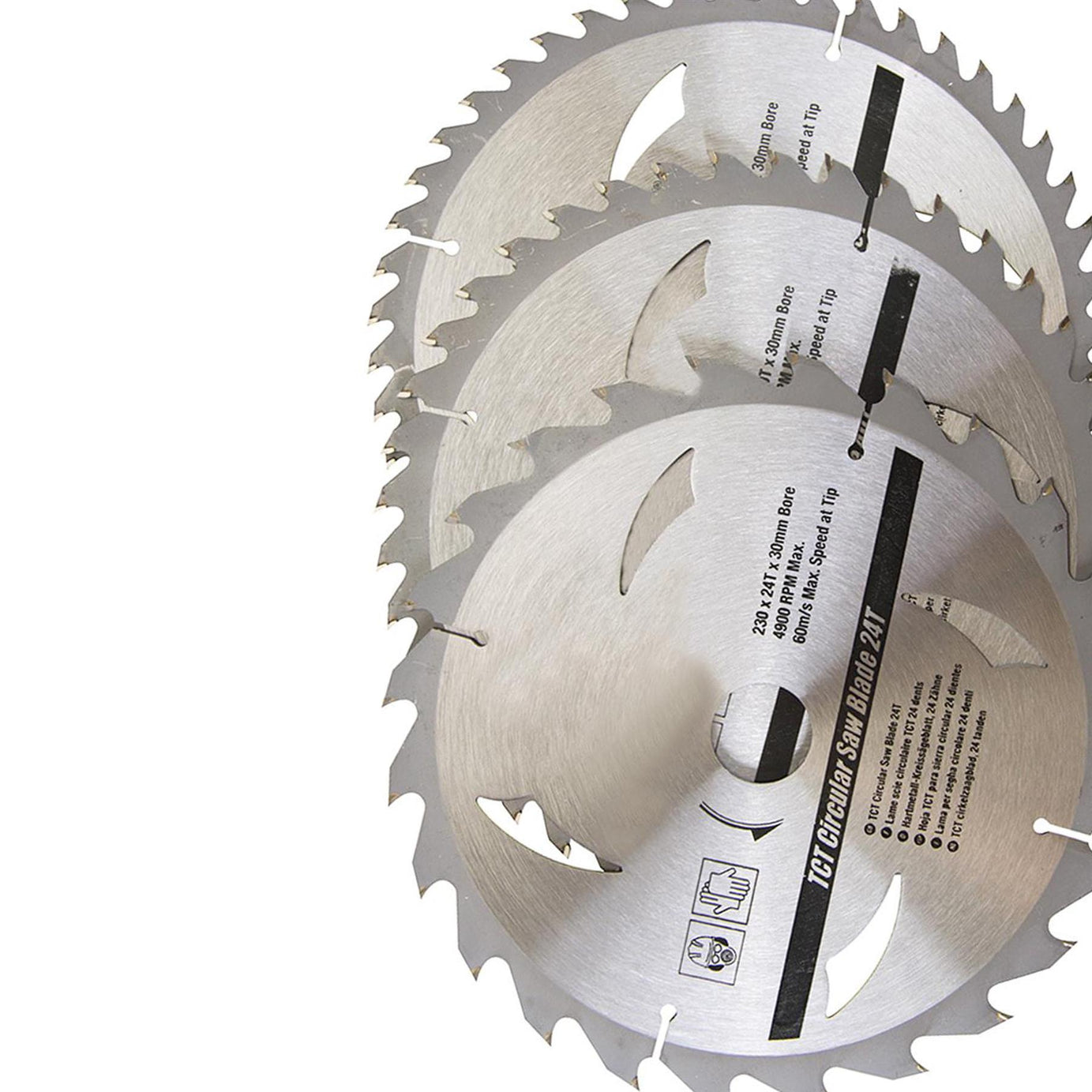 3 Piece TCT Circular Saw Blade Set 230 x 30 - 25, 20, 16mm Rings
