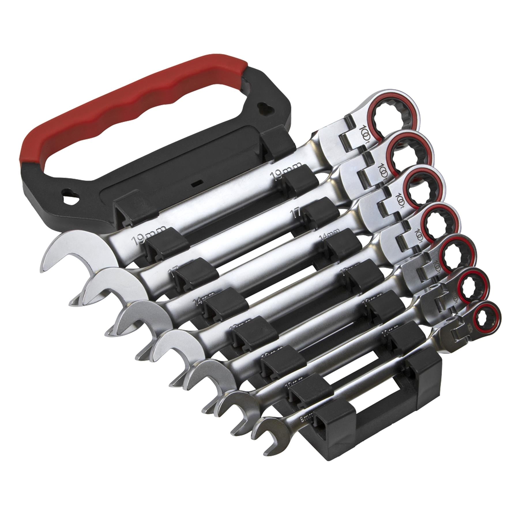 Sealey Flexi-Head Ratchet Comb. Spanner Set 7pc Platinum Series