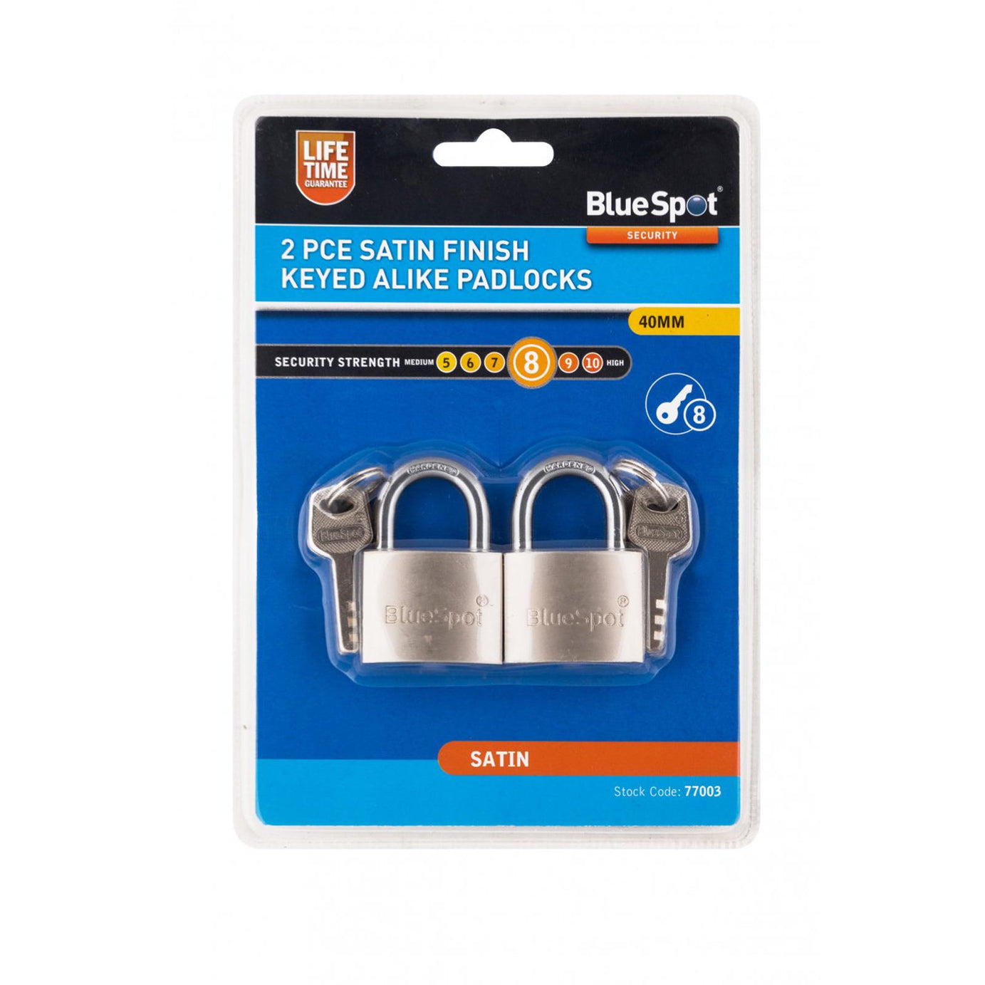 Bluespot 2pce 40mm Keyed Alike Padlocks Same Keys Satin Finish Lifetime Warranty