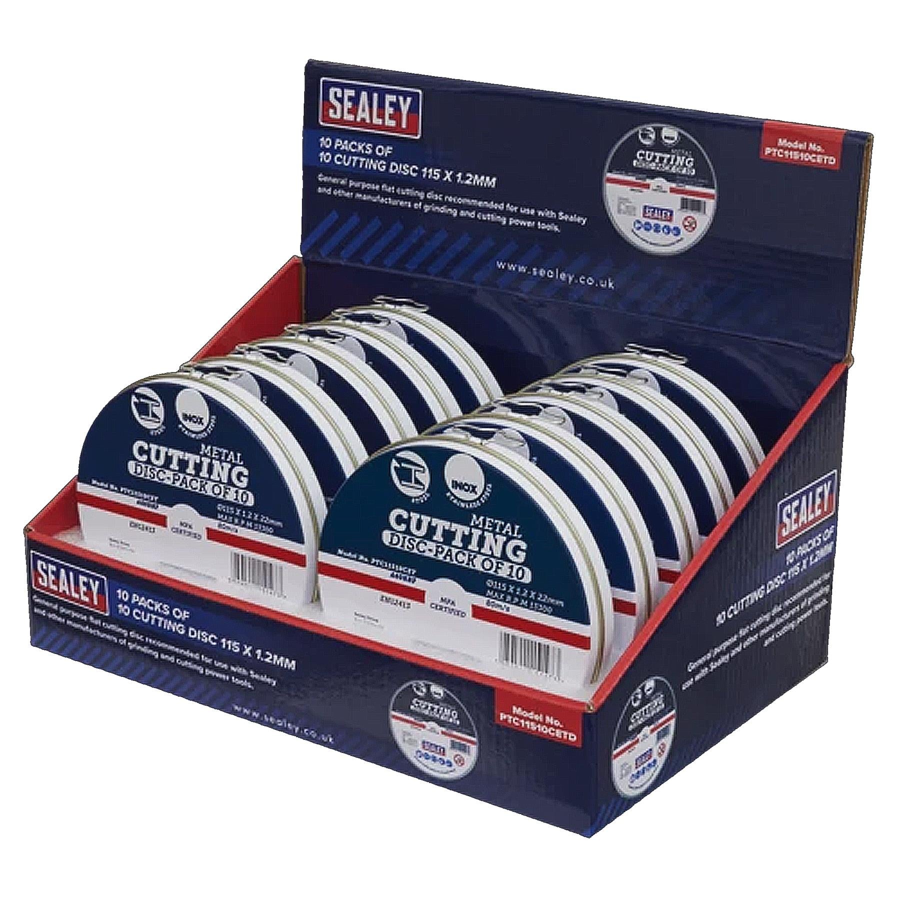 Sealey Cutting Disc 115 x 1.2mm Display Box 10 Packs of 10