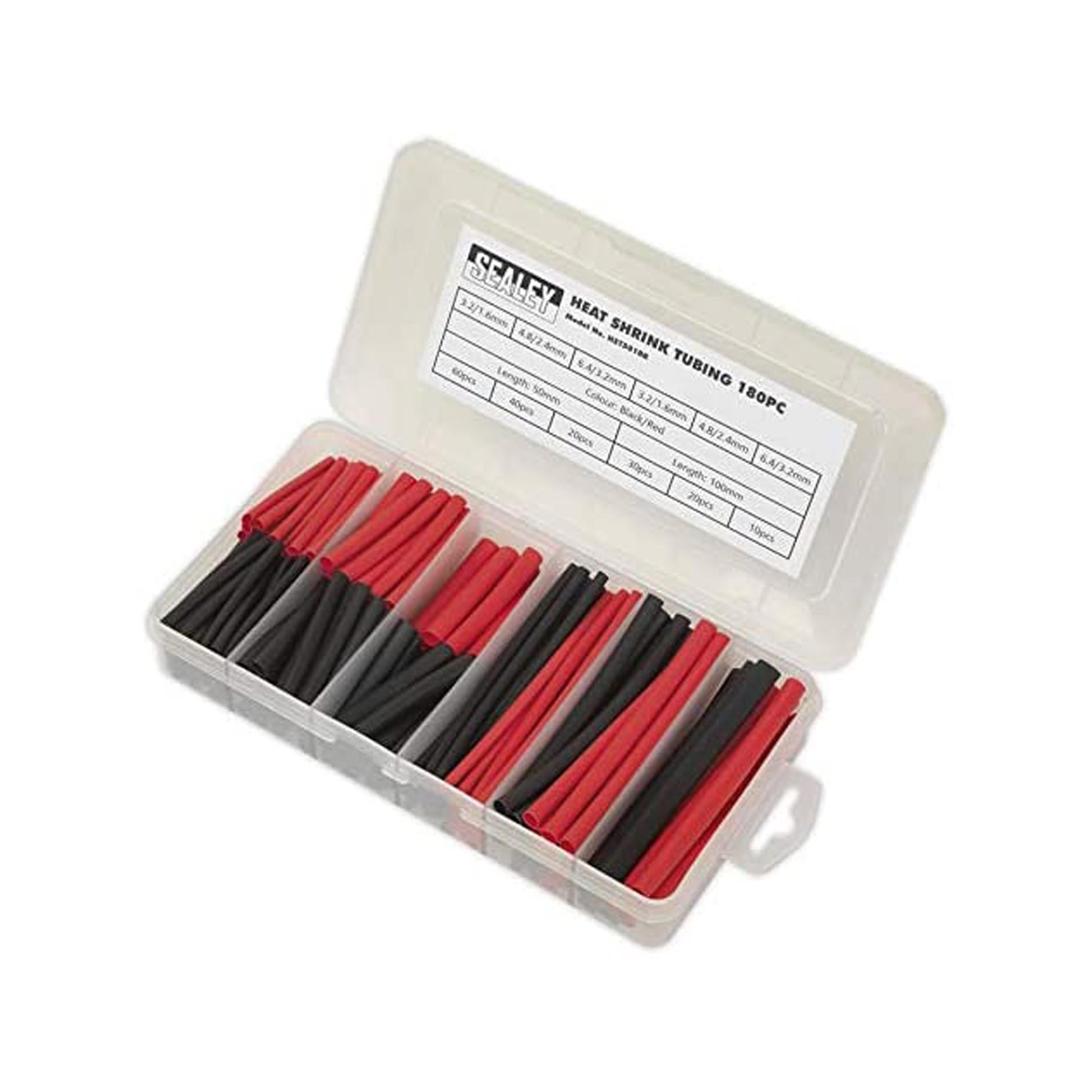 Sealey Heat Shrink Tubing Assortment 180pc 50 & 100mm Black & Red