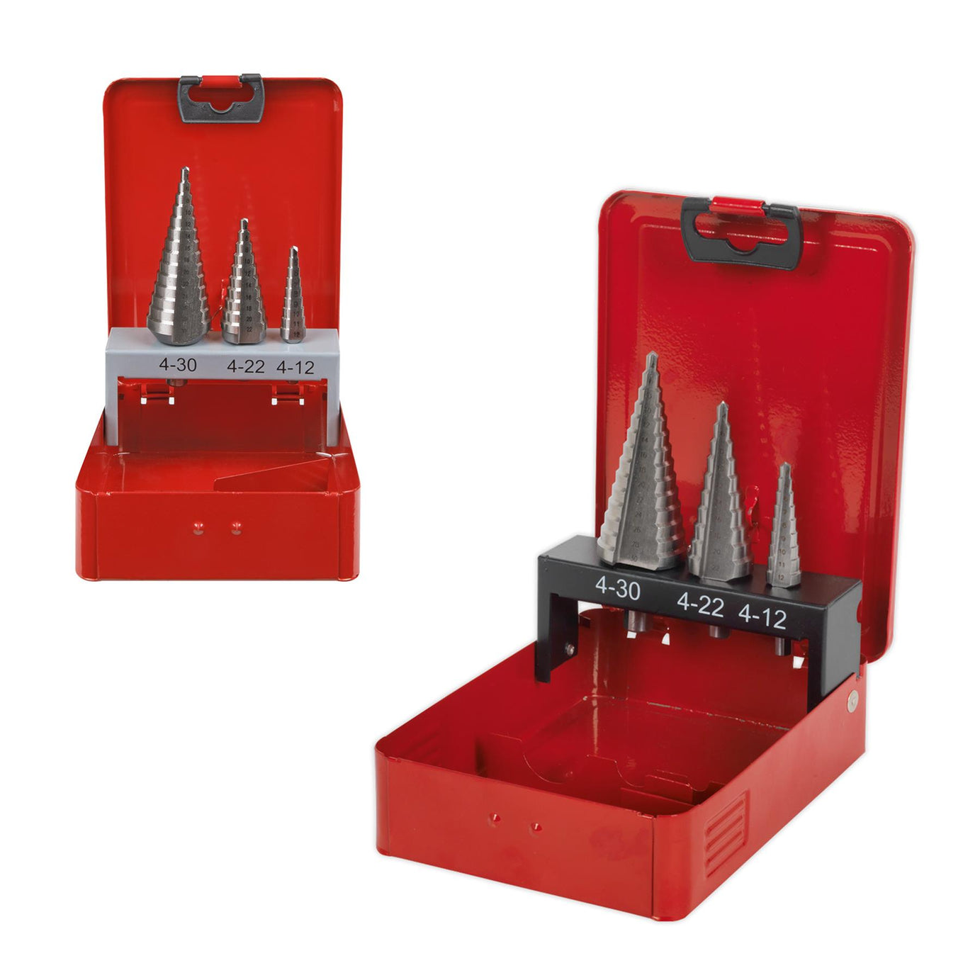 Sealey 3pc M2 Step Drill Bit HSS Drill Set 4-30mm Double Flute Hole Metal Cutter