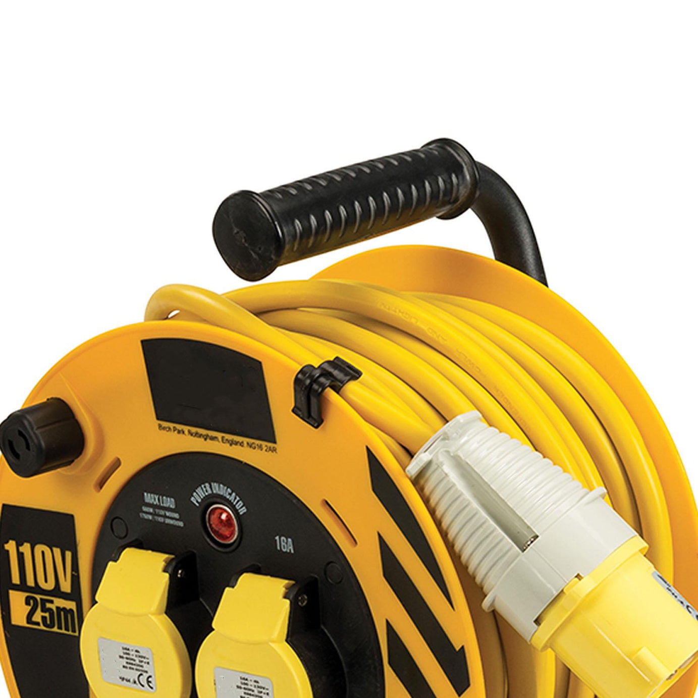 110V 16A Industrial Cable Reel 25m 2 Way Lightweight Strong Steel 3-Core Cable