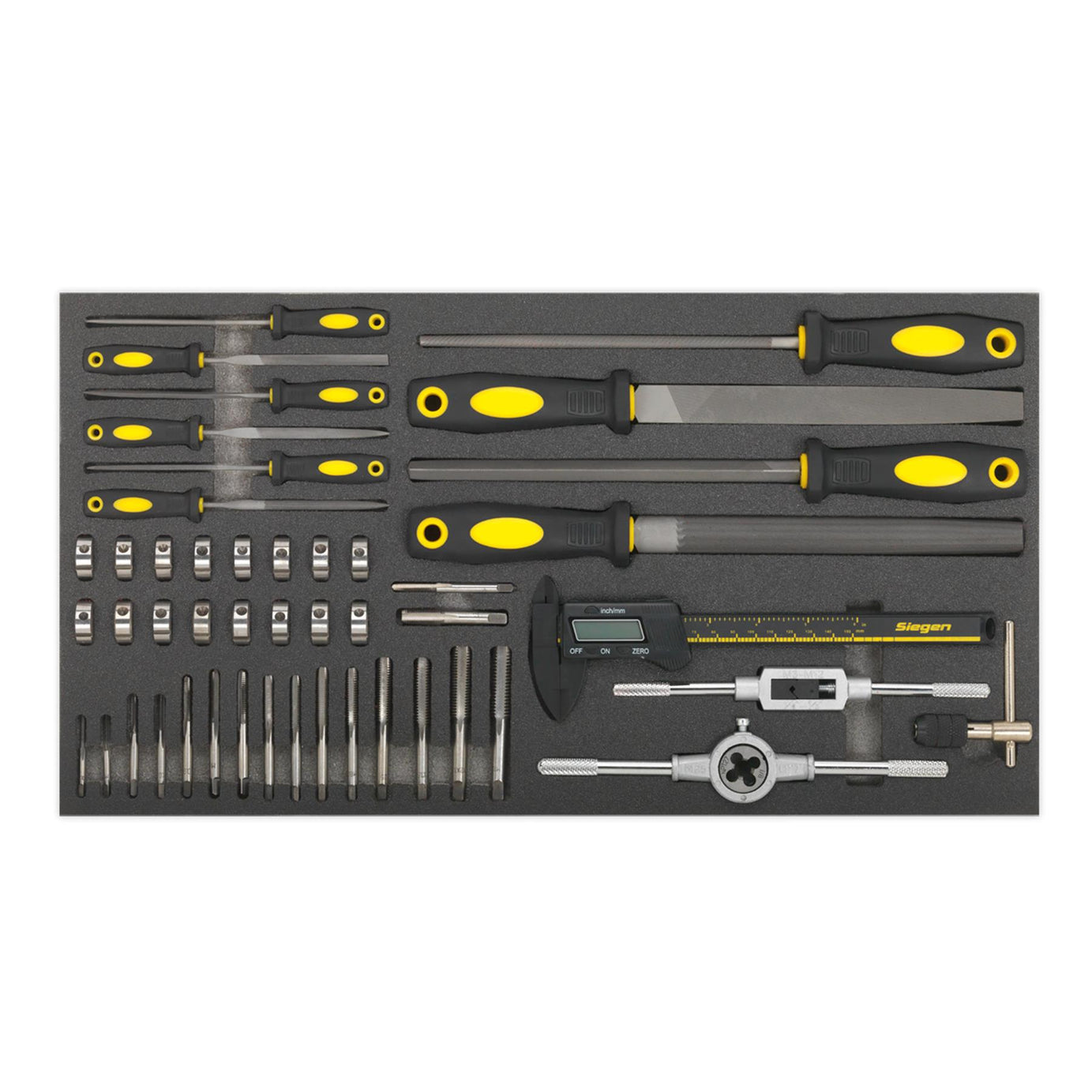 Sealey Tool Tray with Tap & Die, File & Caliper Set 48pc