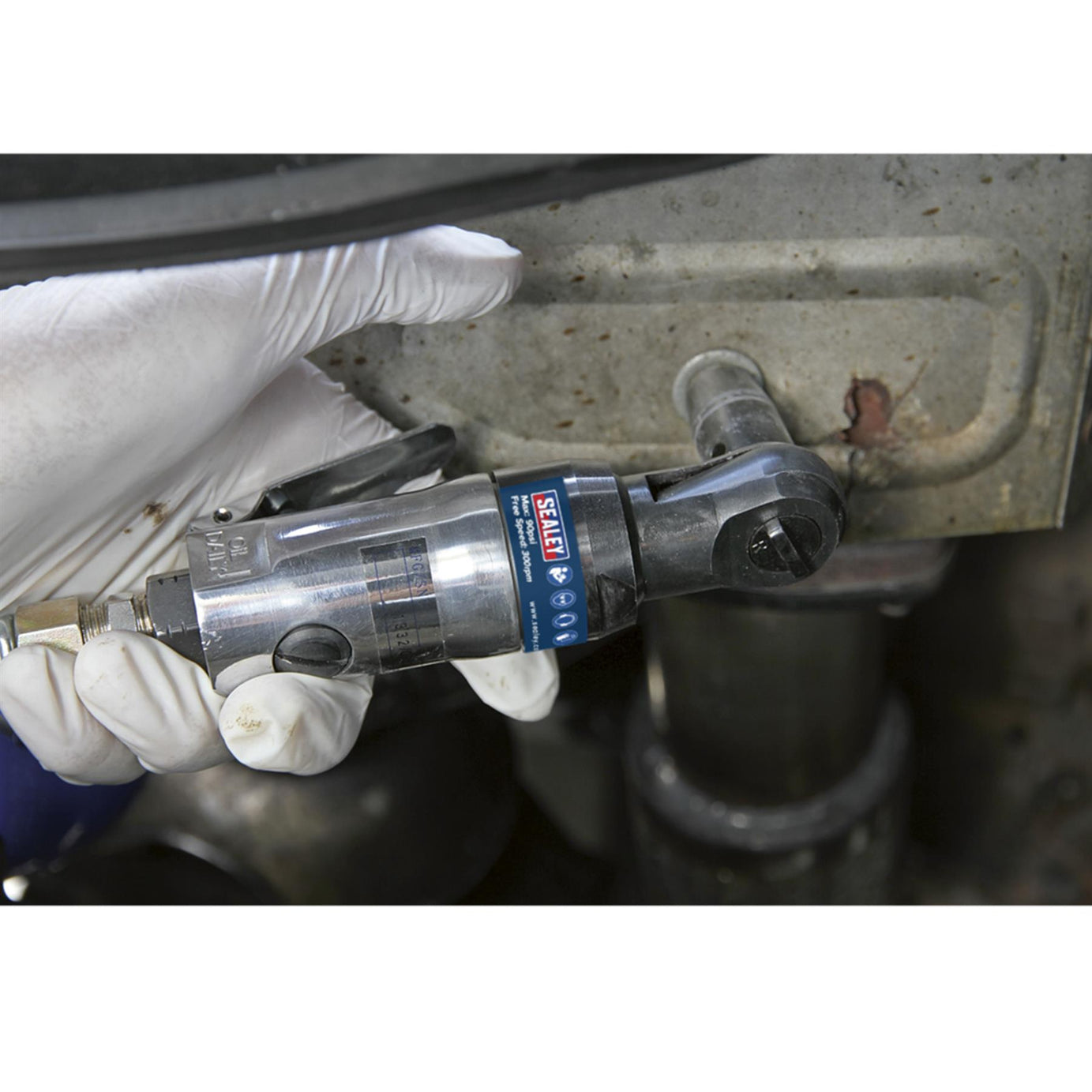 Sealey Air Ratchet Wrench 3/8"Sq Drive Super Stubby