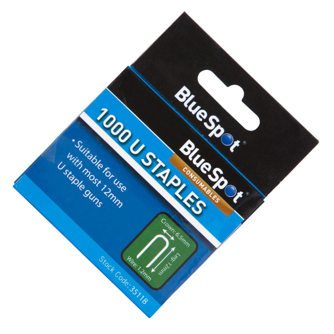 BlueSpot 1000 Staples For 12mm Staple Gun Refills U Shaped Nails 1.2mm Wire