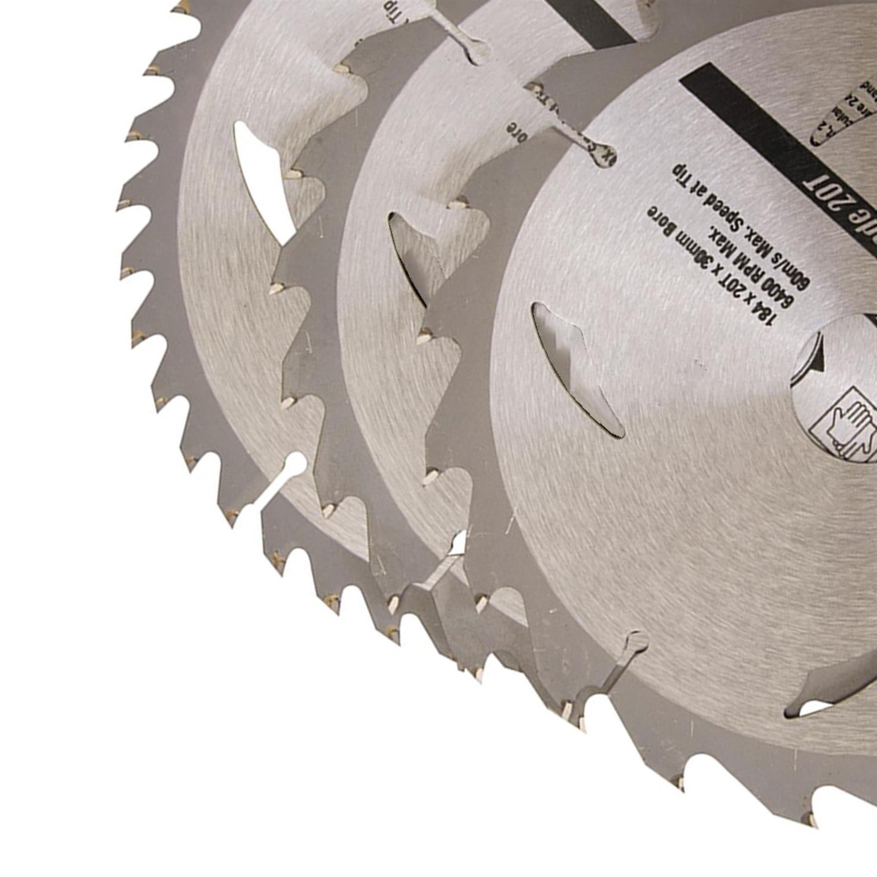 3 Piece TCT Circular Saw Blade Set 184 x 30 - 20, 16mm Rings