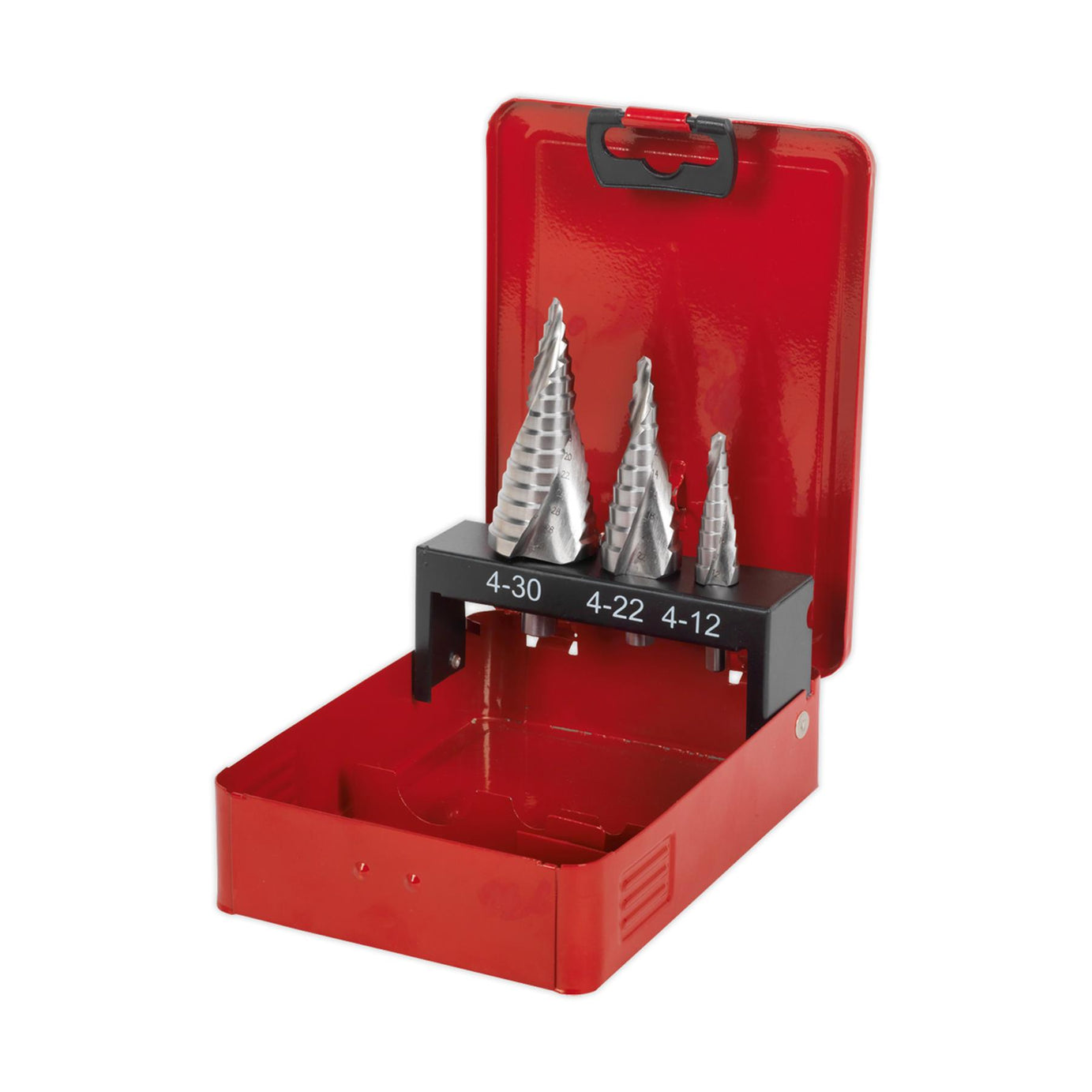 Sealey 3pc Spiral Step Drill Bit Set HSS M2 Spiral Flute Ø4-30mm Hole Cutter