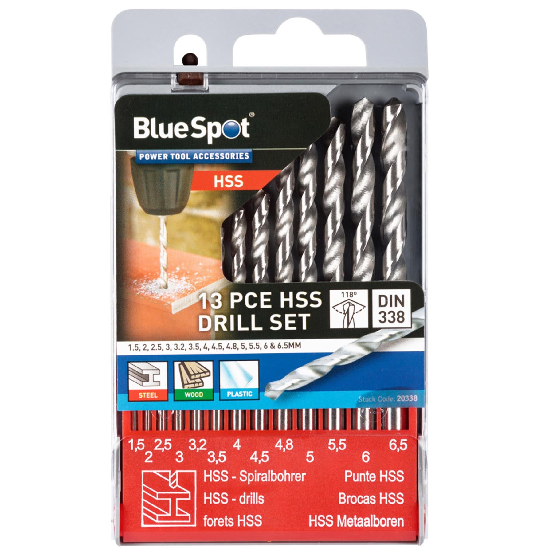 BlueSpot 13pce Hss Twist Drill Bits Set 1.5mm - 6.5mm High Speed Metal Wood