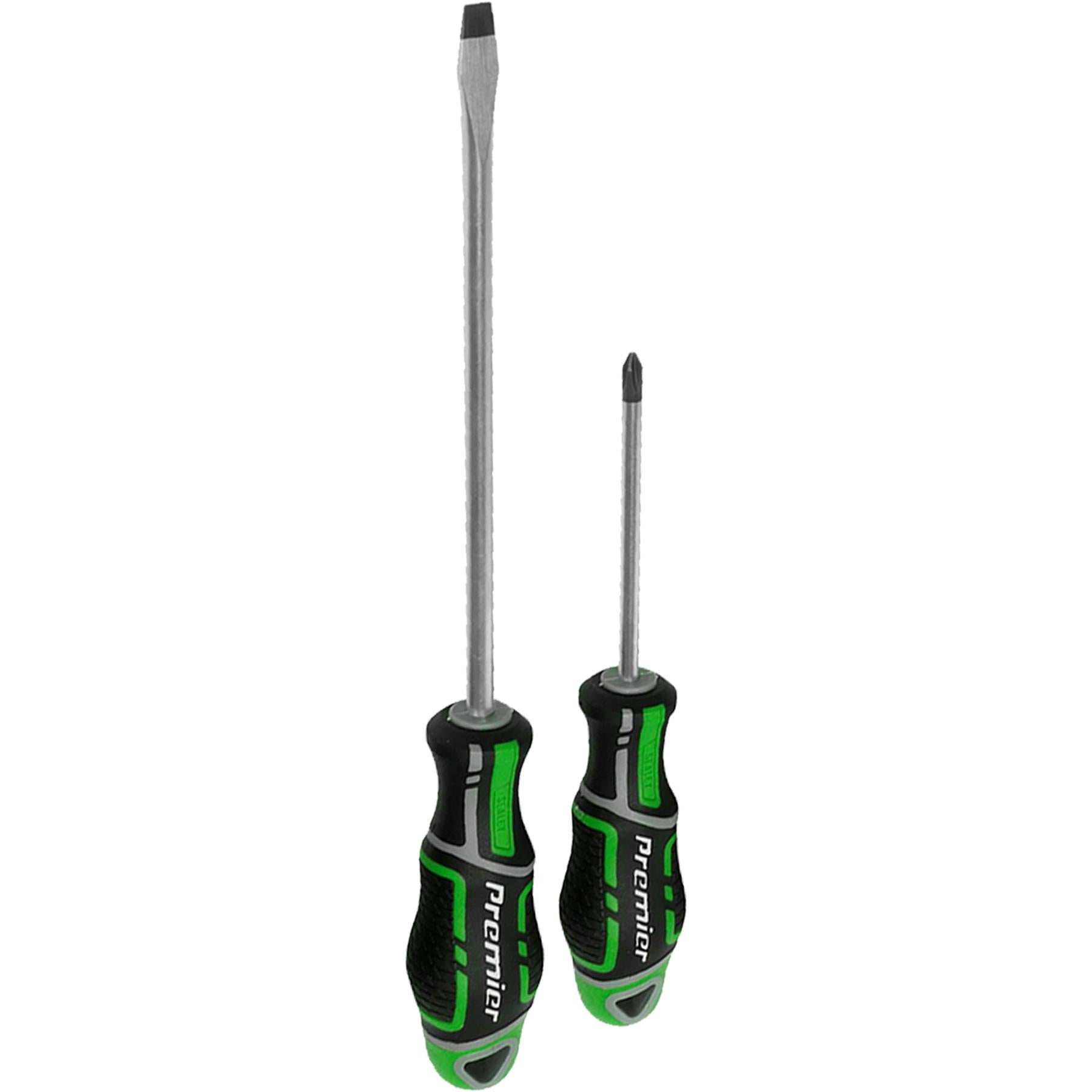 Sealey Slotted Pozi Magnetic Screwdriver Set GripMax 7 pce 75-200mm Hi Vis Green